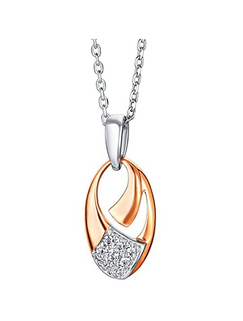 Peora Rose Gold-tone 925 Sterling Silver Ellipse Pendant Necklace for Women with 17 inch Chain + 3 inch extender, Hypoallergenic Fine Jewelry