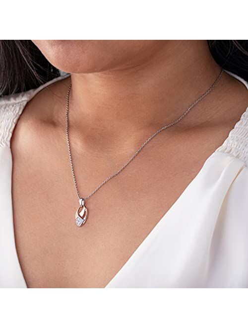 Peora Rose Gold-tone 925 Sterling Silver Ellipse Pendant Necklace for Women with 17 inch Chain + 3 inch extender, Hypoallergenic Fine Jewelry