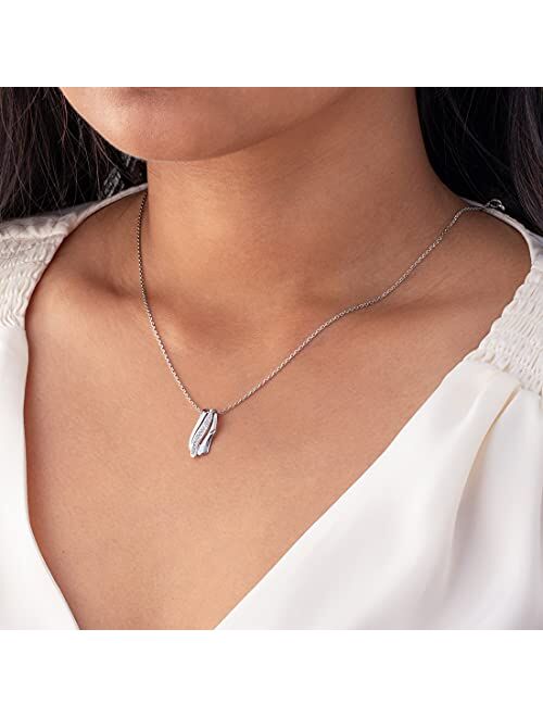 Peora 925 Sterling Silver Delicate Waves Pendant Necklace for Women with 17 inch Chain + 3 inch extender, Hypoallergenic Fine Jewelry