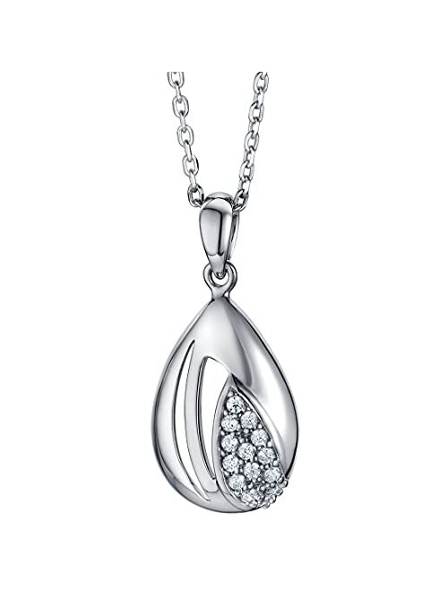 Peora 925 Sterling Silver Embellished Open Teardrop Pendant Necklace for Women with 17 inch Chain + 3 inch extender, Hypoallergenic Fine Jewelry