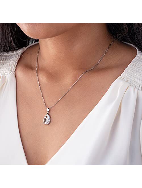 Peora 925 Sterling Silver Embellished Open Teardrop Pendant Necklace for Women with 17 inch Chain + 3 inch extender, Hypoallergenic Fine Jewelry