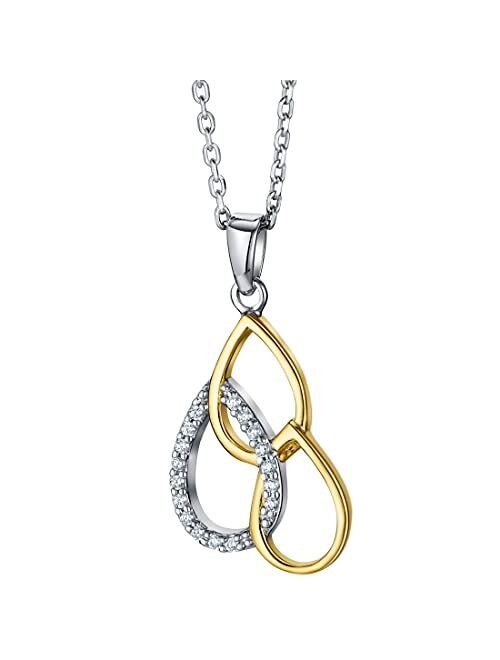 Peora Yellow-Tone 925 Sterling Silver Tiered Teardrop Pendant Necklace for Women with 17 inch Chain + 3 inch extender, Hypoallergenic Fine Jewelry