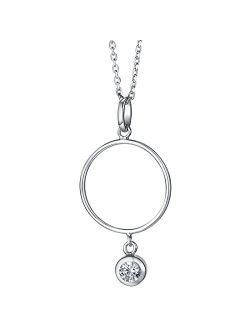 925 Sterling Silver Ring Drop Pendant Necklace for Women with 17 inch Chain   3 inch extender, Hypoallergenic Fine Jewelry