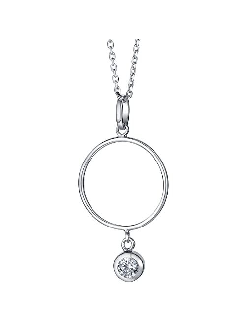 Peora 925 Sterling Silver Ring Drop Pendant Necklace for Women with 17 inch Chain + 3 inch extender, Hypoallergenic Fine Jewelry