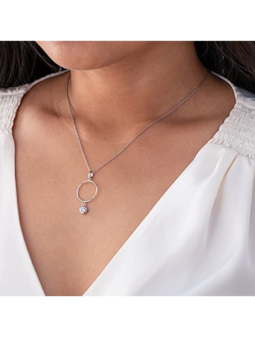 Peora 925 Sterling Silver Ring Drop Pendant Necklace for Women with 17 inch Chain + 3 inch extender, Hypoallergenic Fine Jewelry