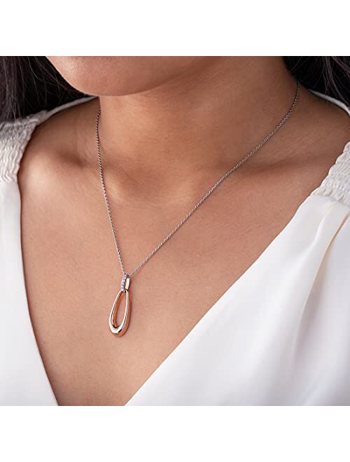 Peora Rose Gold-tone 925 Sterling Silver Organic Open Teardrop Pendant Necklace for Women with 17 inch Chain + 3 inch extender, Hypoallergenic Fine Jewelry