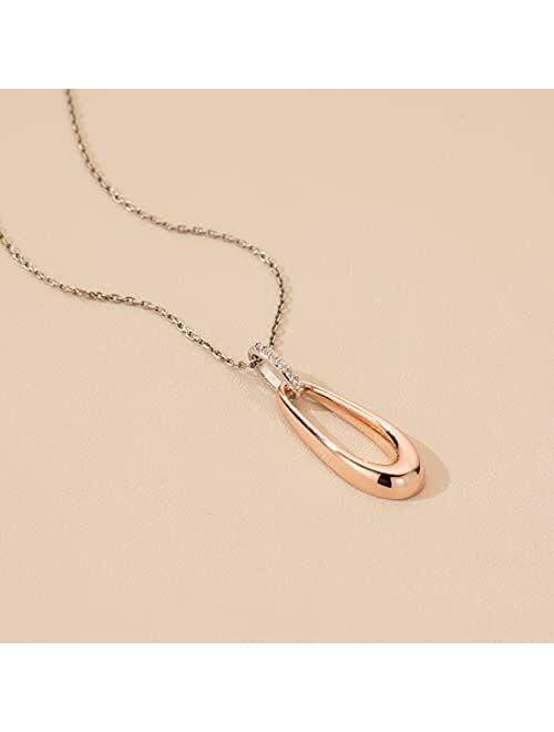 Peora Rose Gold-tone 925 Sterling Silver Organic Open Teardrop Pendant Necklace for Women with 17 inch Chain + 3 inch extender, Hypoallergenic Fine Jewelry