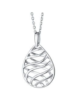 925 Sterling Silver Open Lattice Teardrop Pendant Necklace for Women with 17 inch Chain   3 inch extender, Hypoallergenic Fine Jewelry