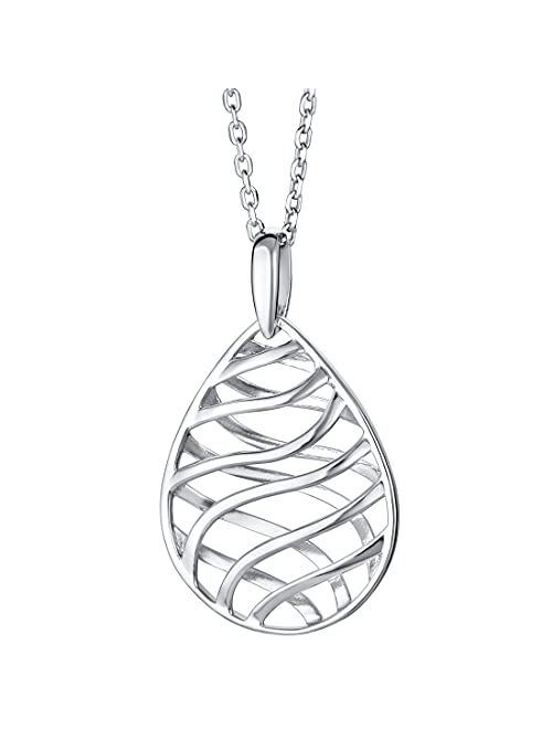 Peora 925 Sterling Silver Open Lattice Teardrop Pendant Necklace for Women with 17 inch Chain + 3 inch extender, Hypoallergenic Fine Jewelry