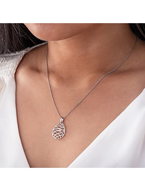 Peora 925 Sterling Silver Open Lattice Teardrop Pendant Necklace for Women with 17 inch Chain + 3 inch extender, Hypoallergenic Fine Jewelry