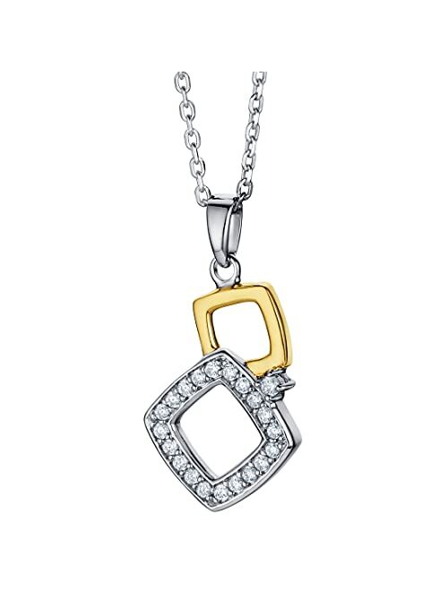 Peora 925 Sterling Silver Geometric Open Squares Pendant Necklace for Women with 17 inch Chain + 3 inch extender, Hypoallergenic Fine Jewelry