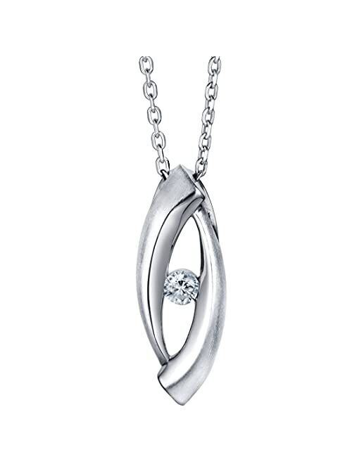 Peora 925 Sterling Silver Open Marquise Pendant Necklace for Women with 17 inch Chain + 3 inch extender, Hypoallergenic Fine Jewelry