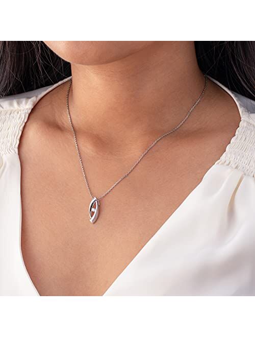 Peora 925 Sterling Silver Open Marquise Pendant Necklace for Women with 17 inch Chain + 3 inch extender, Hypoallergenic Fine Jewelry