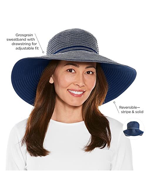 Coolibar UPF 50+ Women's Reversible Zoey Ribbon Hat - Sun Protective (One Size- Black/White)