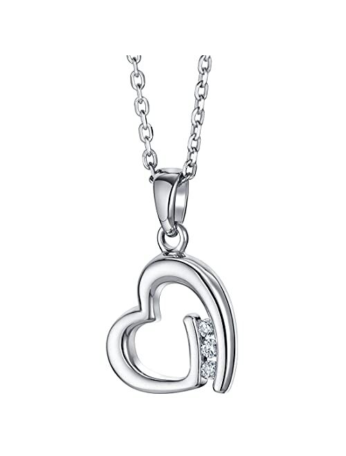 Peora 925 Sterling Silver Tilted Heart Pendant Necklace for Women with 17 inch Chain + 3 inch extender, Hypoallergenic Fine Jewelry