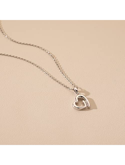 Peora 925 Sterling Silver Tilted Heart Pendant Necklace for Women with 17 inch Chain + 3 inch extender, Hypoallergenic Fine Jewelry