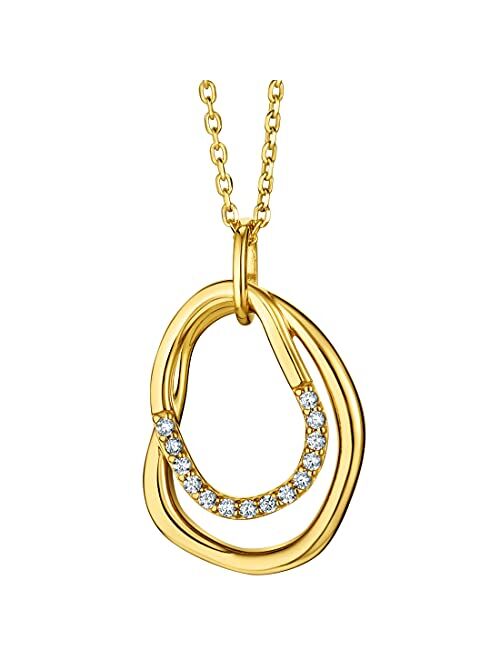 Peora Yellow-Tone 925 Sterling Silver Organic Hoop Pendant Necklace for Women with 17 inch Chain + 3 inch extender, Hypoallergenic Fine Jewelry