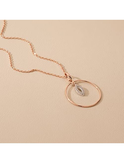 Peora Rose Gold-tone 925 Sterling Silver Pendulum Charm Pendant Necklace for Women with 17 inch Chain + 3 inch extender, Hypoallergenic Fine Jewelry