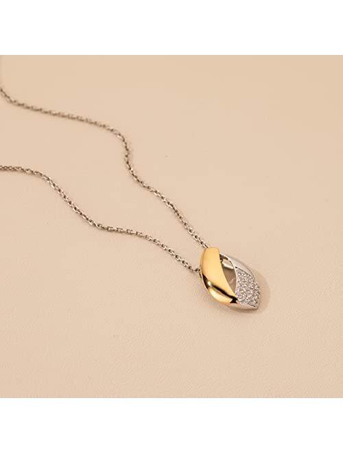 Peora Two-Tone Sterling Silver Embellished Open Teardrop Pendant Necklace with 17 inch Chain + 3 inch extender