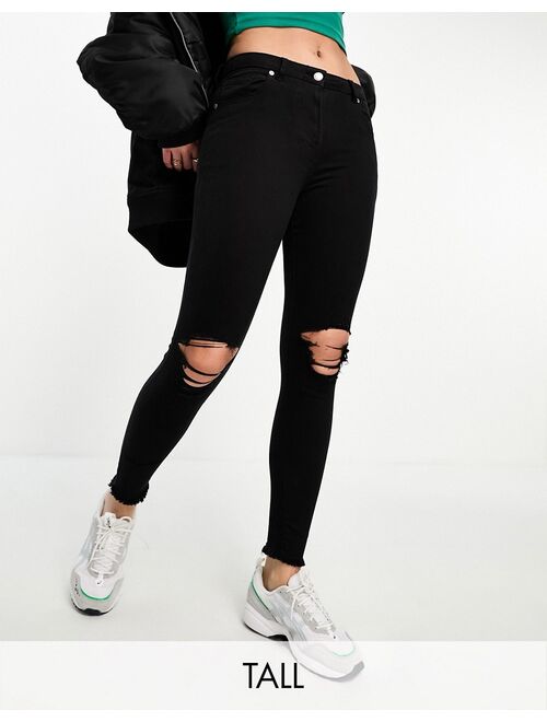 Parisian Tall skinny jeans with ripped knee in black