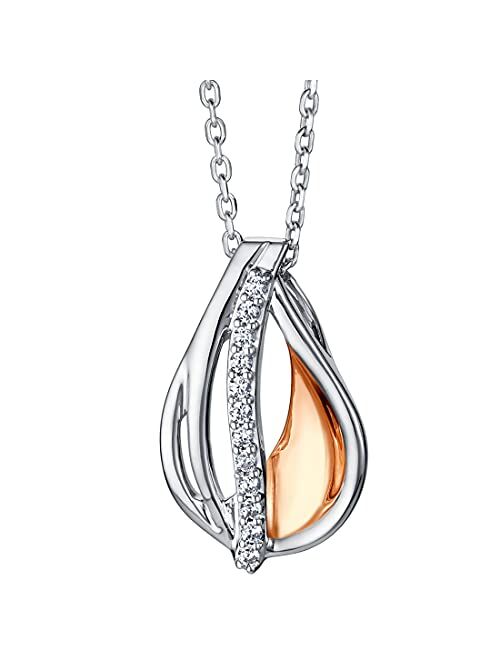 Peora Two-Tone Sterling Silver Floating Dewdrop Pendant Necklace with 17 inch Chain + 3 inch extender