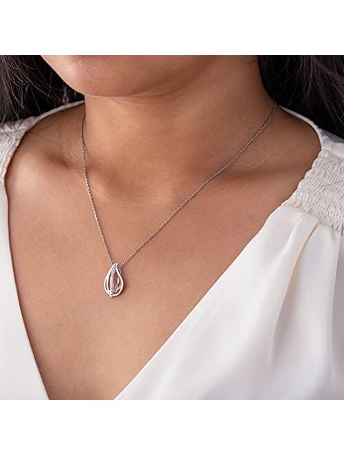 Peora Two-Tone Sterling Silver Floating Dewdrop Pendant Necklace with 17 inch Chain + 3 inch extender