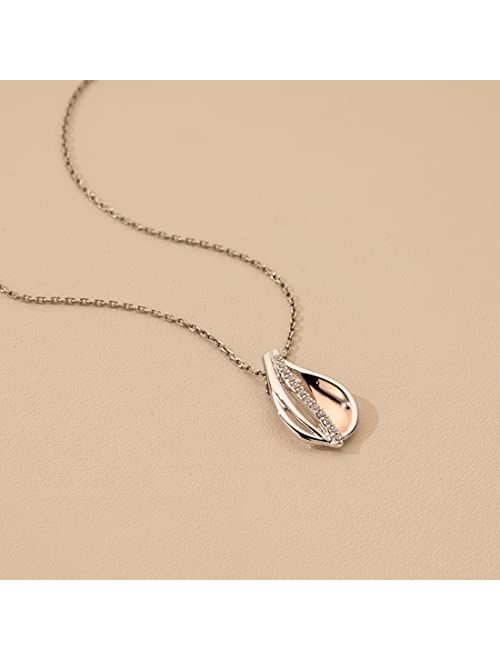 Peora Two-Tone Sterling Silver Floating Dewdrop Pendant Necklace with 17 inch Chain + 3 inch extender