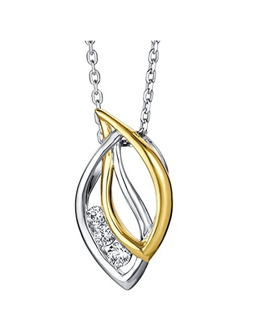 Peora Two-Tone Sterling Silver Open Dewdrops Pendant Necklace with 17 inch Chain + 3 inch extender