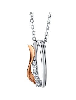 Two-Tone Sterling Silver Ribboned Tide Pendant Necklace with 17 inch Chain   3 inch extender