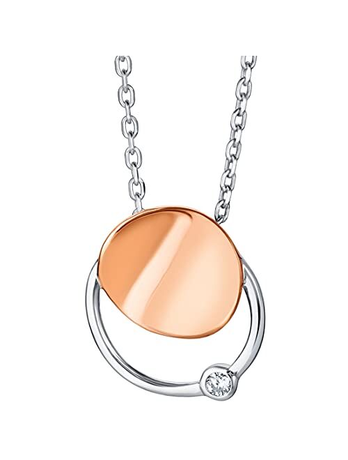 Peora Two-Tone Sterling Silver Sculpted Disc Pendant Necklace with 17 inch Chain + 3 inch extender