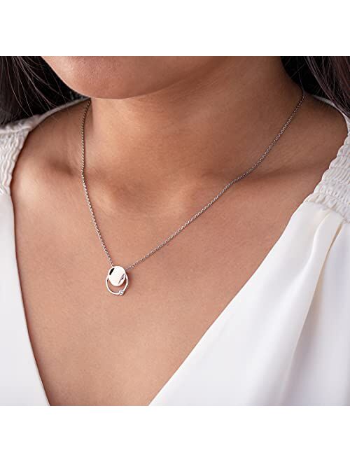 Peora Two-Tone Sterling Silver Sculpted Disc Pendant Necklace with 17 inch Chain + 3 inch extender