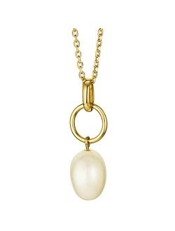 Freshwater Cultured Pearl Dangle Pendant Necklace in Yellow-Tone Sterling Silver with 17 inch Chain   3 inch extender