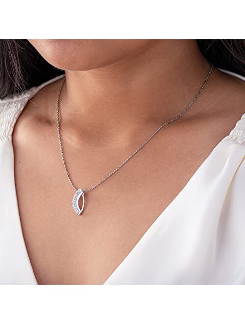 Peora Sterling Silver Enchanted Open Marquise Pendant Necklace with 17 inch Chain + 3 inch extender