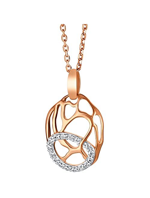 Peora Rose-Tone Sterling Silver Organic Lattice Raindrop Pendant Necklace with 17 inch Chain + 3 inch extender