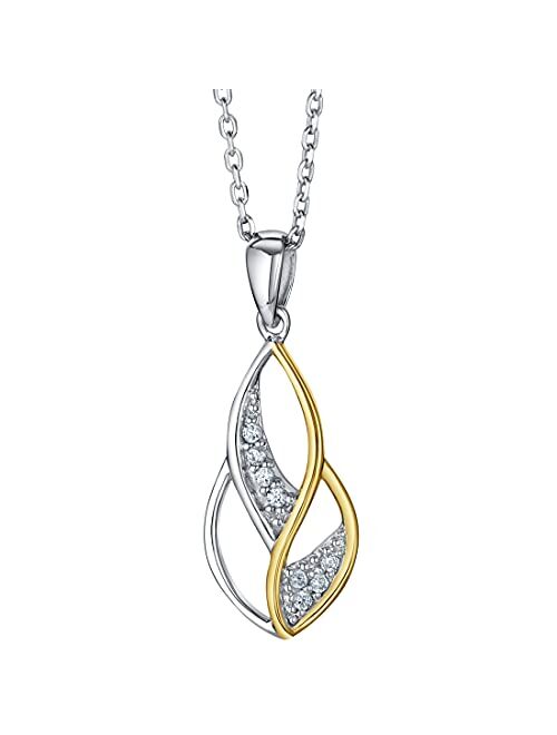 Peora Two-Tone Sterling Silver Infinity Teardrop Pendant Necklace with 17 inch Chain + 3 inch extender