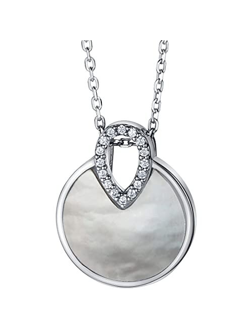 Peora Sterling Silver Mother of Pearl Floating Pendant Necklace with 17 inch Chain + 3 inch extender