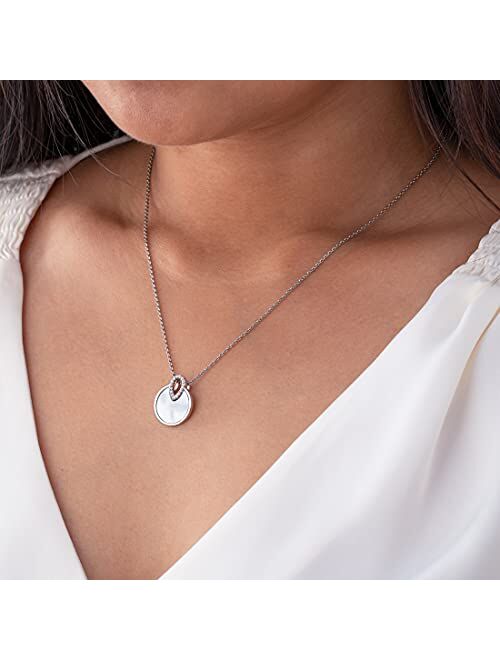 Peora Sterling Silver Mother of Pearl Floating Pendant Necklace with 17 inch Chain + 3 inch extender