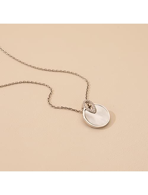 Peora Sterling Silver Mother of Pearl Floating Pendant Necklace with 17 inch Chain + 3 inch extender