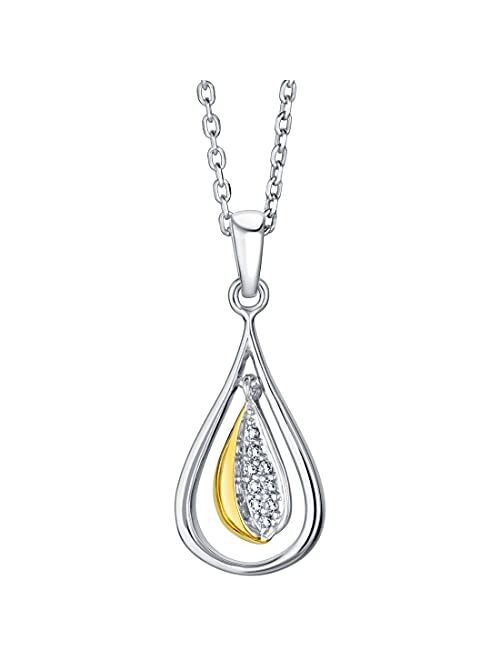 Peora Two-Tone Sterling Silver Open Fan Pendant Necklace with 17 inch Chain + 3 inch extender