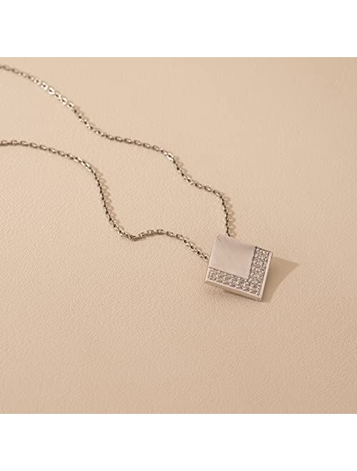 Peora Sterling Silver Adorned Geometric Floating Pendant Necklace with 17 inch Chain + 3 inch extender