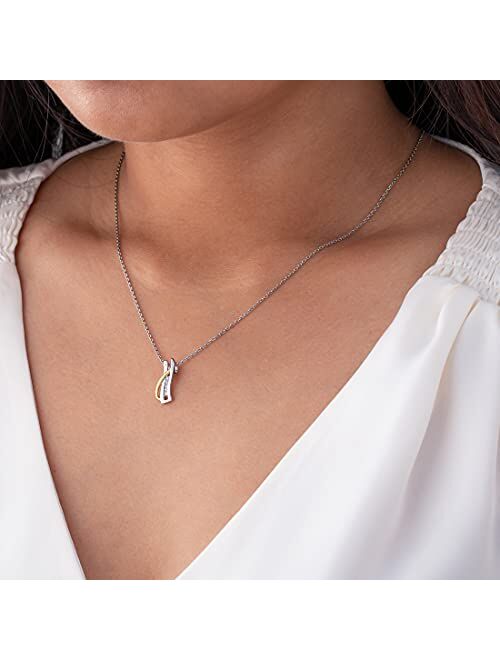 Peora Two-Tone Sterling Silver Ribboned Bar Pendant Necklace with 17 inch Chain + 3 inch extender