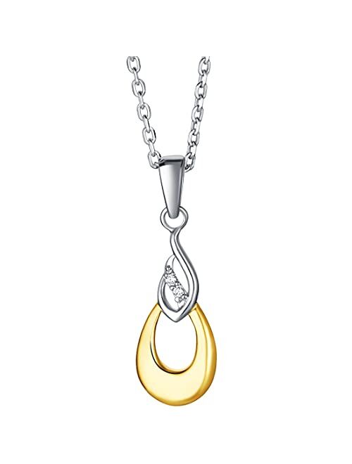 Peora Two-Tone Sterling Silver Double Teardrop Pendant Necklace with 17 inch Chain + 3 inch extender