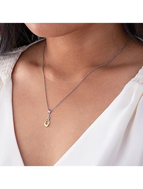 Peora Two-Tone Sterling Silver Double Teardrop Pendant Necklace with 17 inch Chain + 3 inch extender