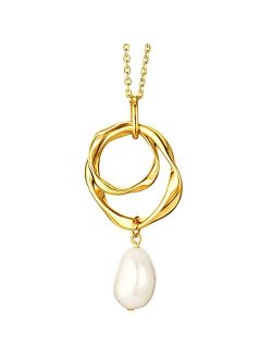 Freshwater Cultured Pearl Drop Organic Pendant Necklace in Sterling Silver with 17 inch Chain   3 inch extender