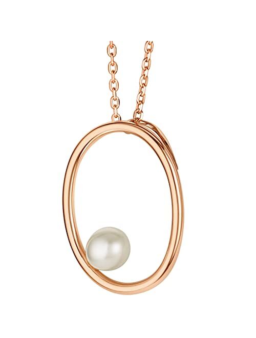 Peora Freshwater Cultured Pearl Gravity Circle Pendant Necklace in Rose-Tone Sterling Silver with 17 inch Chain + 3 inch extender