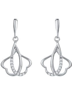 925 Sterling Silver Double Heart Linked Drop Earrings for Women, Hypoallergenic Fine Jewelry