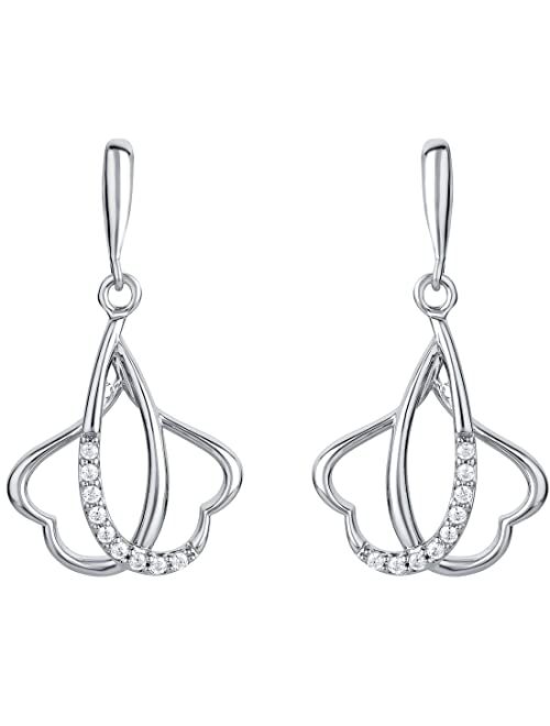 Peora 925 Sterling Silver Double Heart Linked Drop Earrings for Women, Hypoallergenic Fine Jewelry