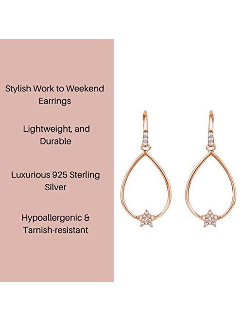 Peora Rose Gold-tone 925 Sterling Silver Floating Star Charm Earrings for Women, Hypoallergenic Fine Jewelry