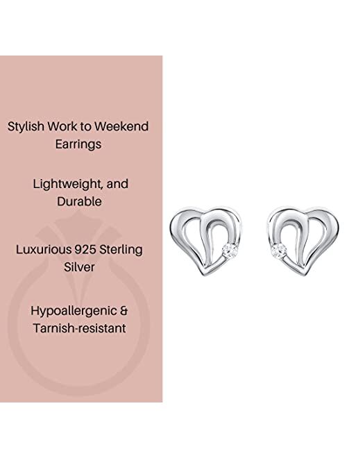 Peora 925 Sterling Silver Sweetheart Earrings for Women, Hypoallergenic Fine Jewelry