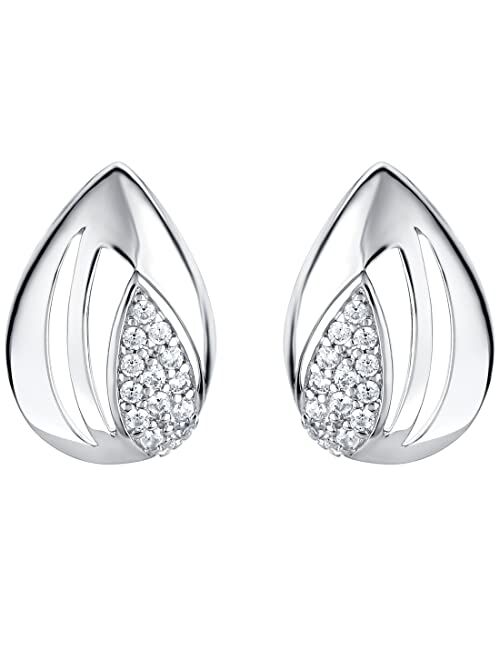 Peora 925 Sterling Silver Embellished Open Teardrop Earrings for Women, Hypoallergenic Fine Jewelry